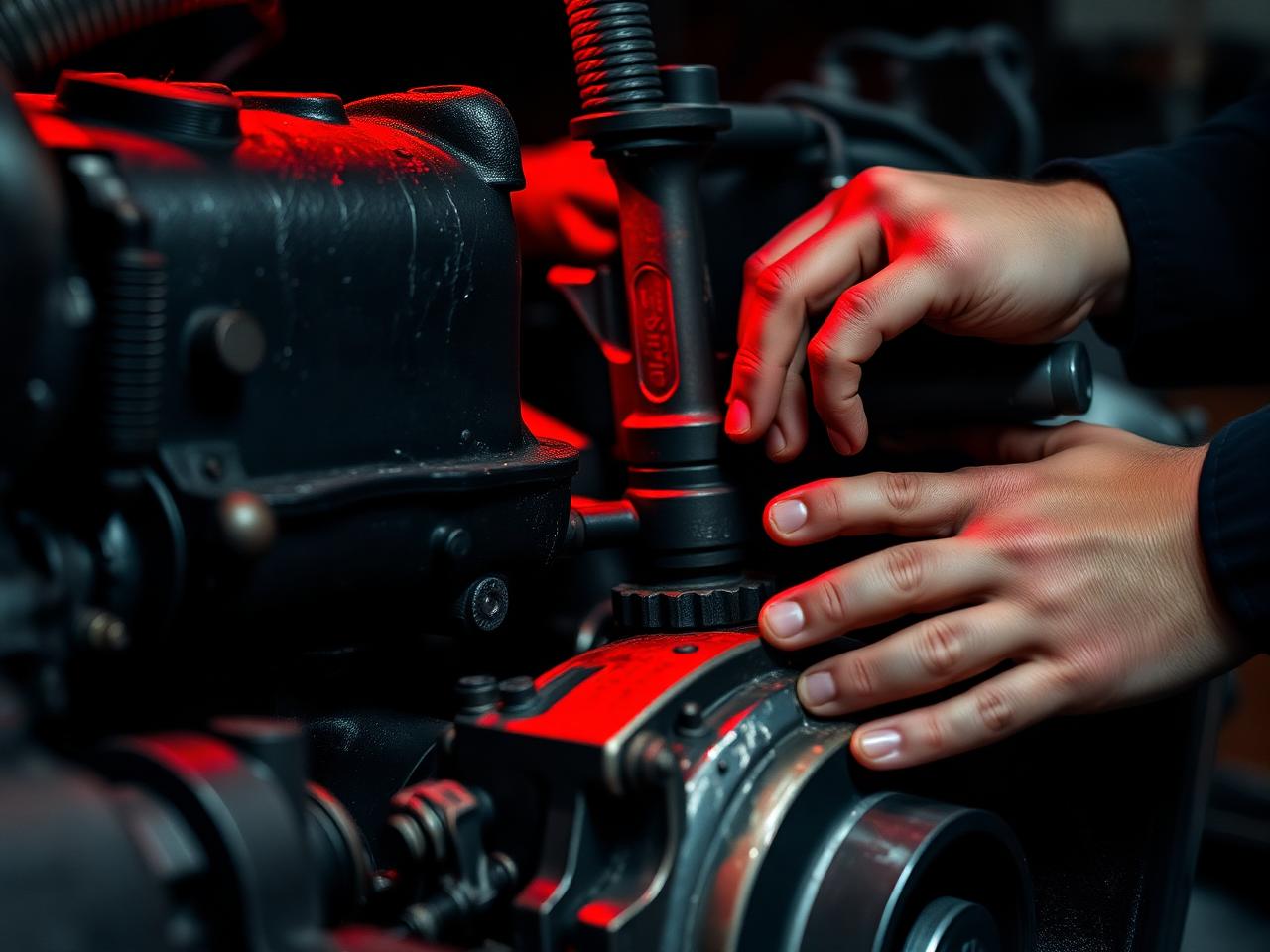 Mechanic working on diesel engine